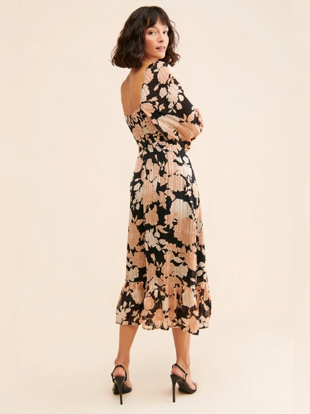 Anthropologie Boho Floral Midi Dress Romantic Square Neck Size Small